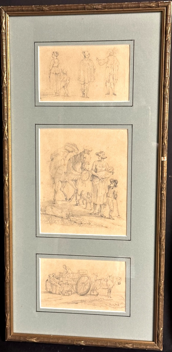 5 Framed 19th Century Drawings Of High Quality Country Scenes -photo-3