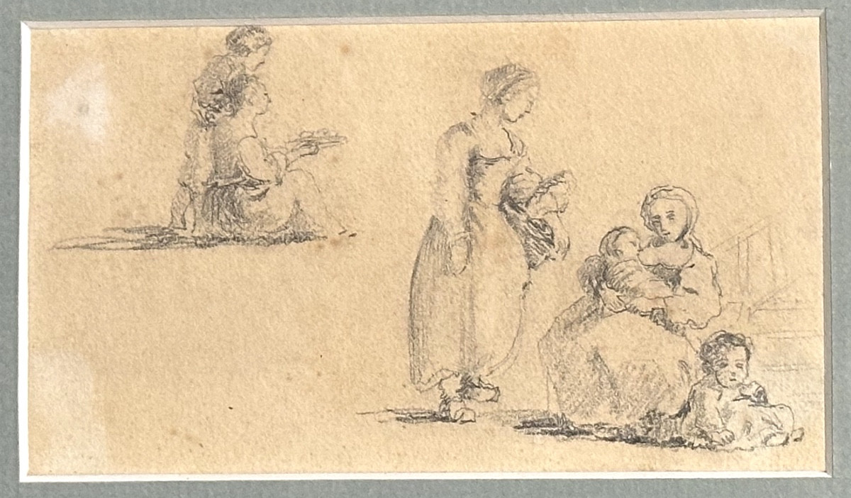 5 Framed 19th Century Drawings Of High Quality Country Scenes -photo-1