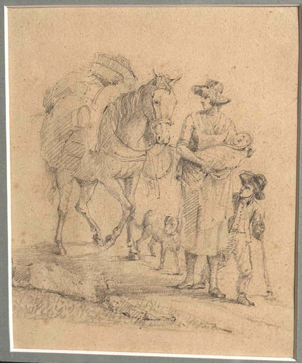 5 Framed 19th Century Drawings Of High Quality Country Scenes -photo-3