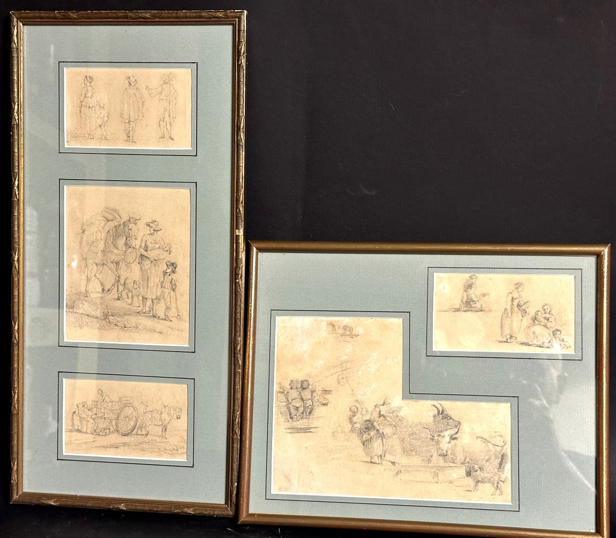 5 Framed 19th Century Drawings Of High Quality Country Scenes 