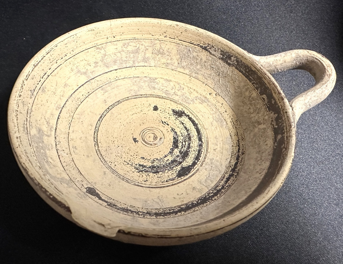 Archaeology Brown Glazed Bowl With Handle, 4th Century Bc, Roman Italy Archeo -photo-2