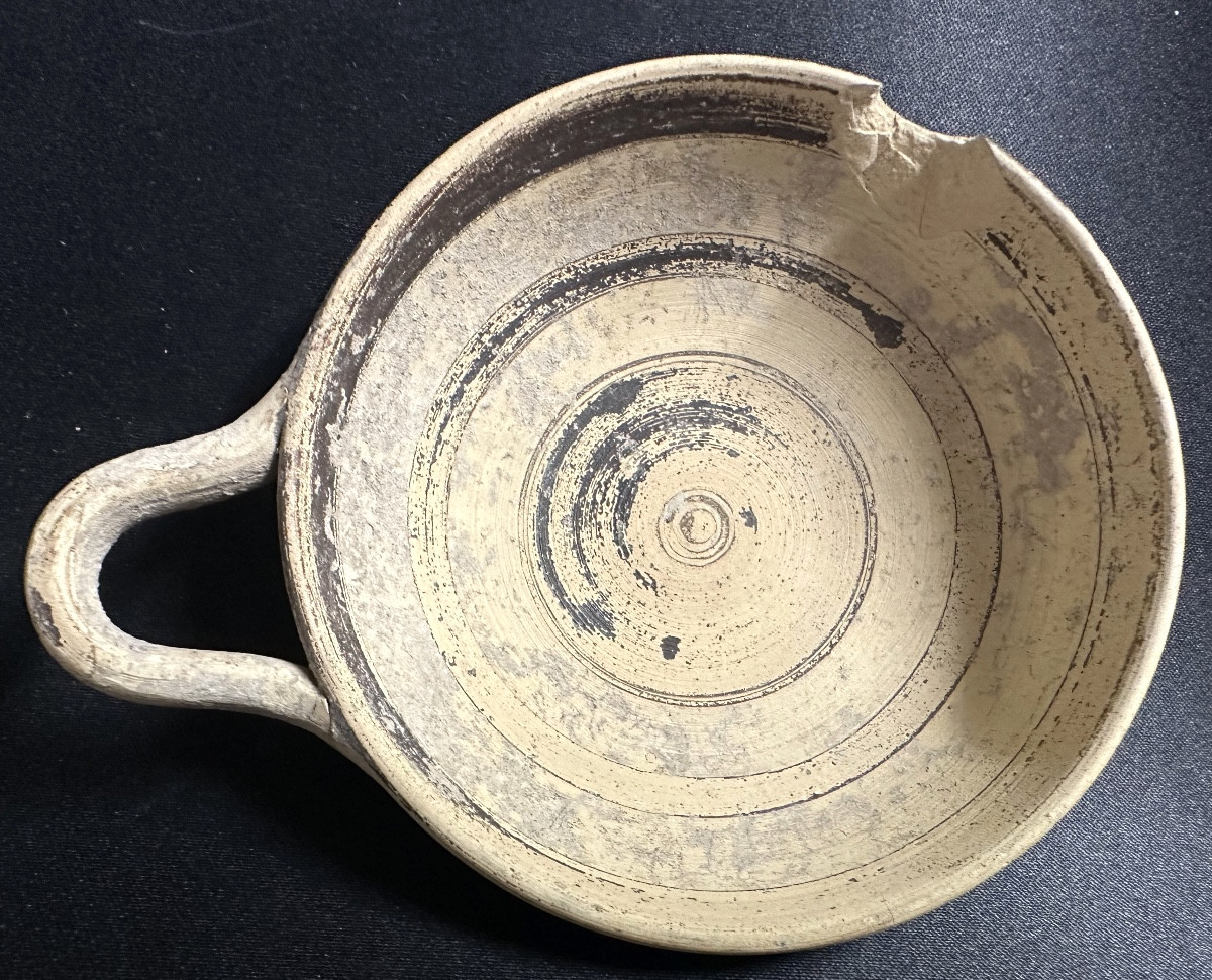 Archaeology Brown Glazed Bowl With Handle, 4th Century Bc, Roman Italy Archeo -photo-4