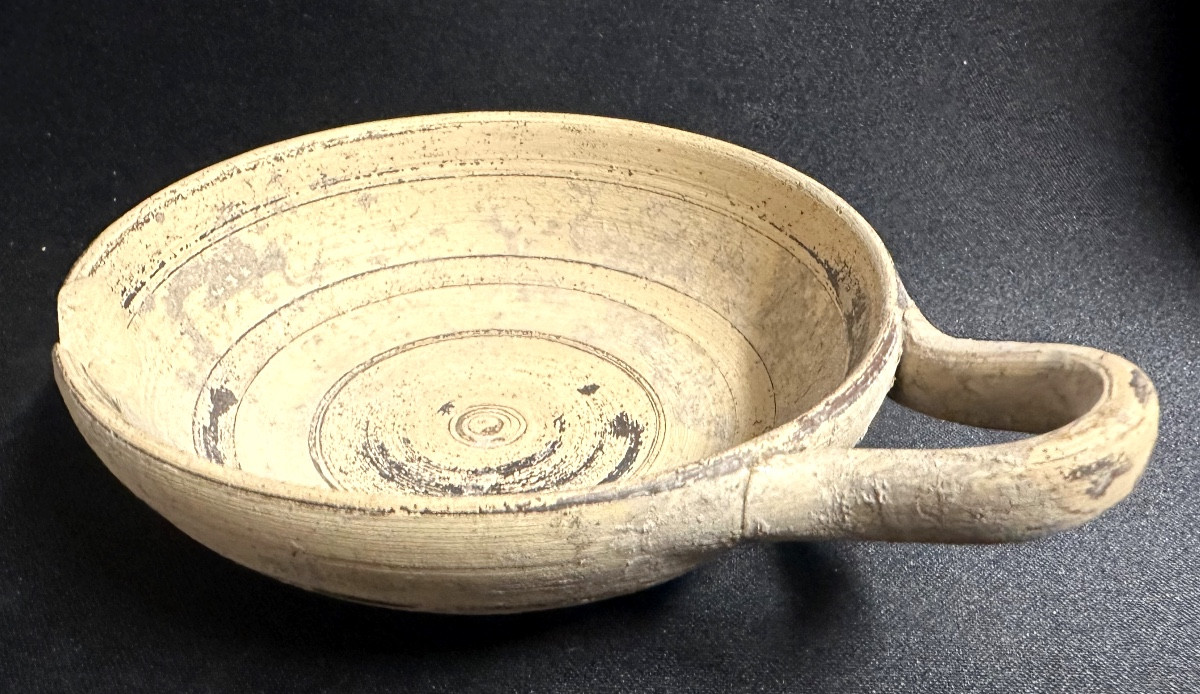 Archaeology Brown Glazed Bowl With Handle, 4th Century Bc, Roman Italy Archeo 