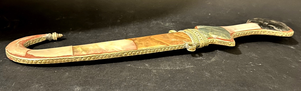 Antique Yemeni Jambiya Dagger In Low-grade Silver And Arabian Steel Hard Stones-photo-1