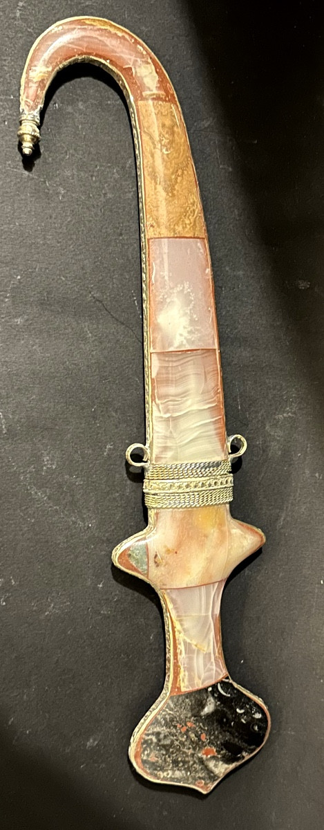 Antique Yemeni Jambiya Dagger In Low-grade Silver And Arabian Steel Hard Stones-photo-4