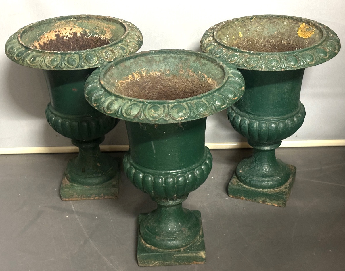 Set Of 3 Large 19th Century Cast Iron Garden Basins, 52cm, 66kg, All 3 In Very Good Condition