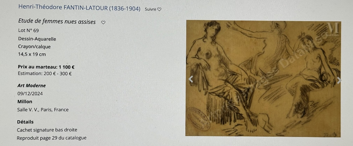 Henri FANTIN LATOUR 1836-1904 dessin au crayon  signé 7 nus -photo-6