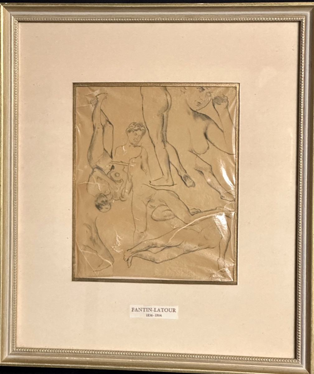 Henri FANTIN LATOUR 1836-1904 dessin au crayon  signé 7 nus 