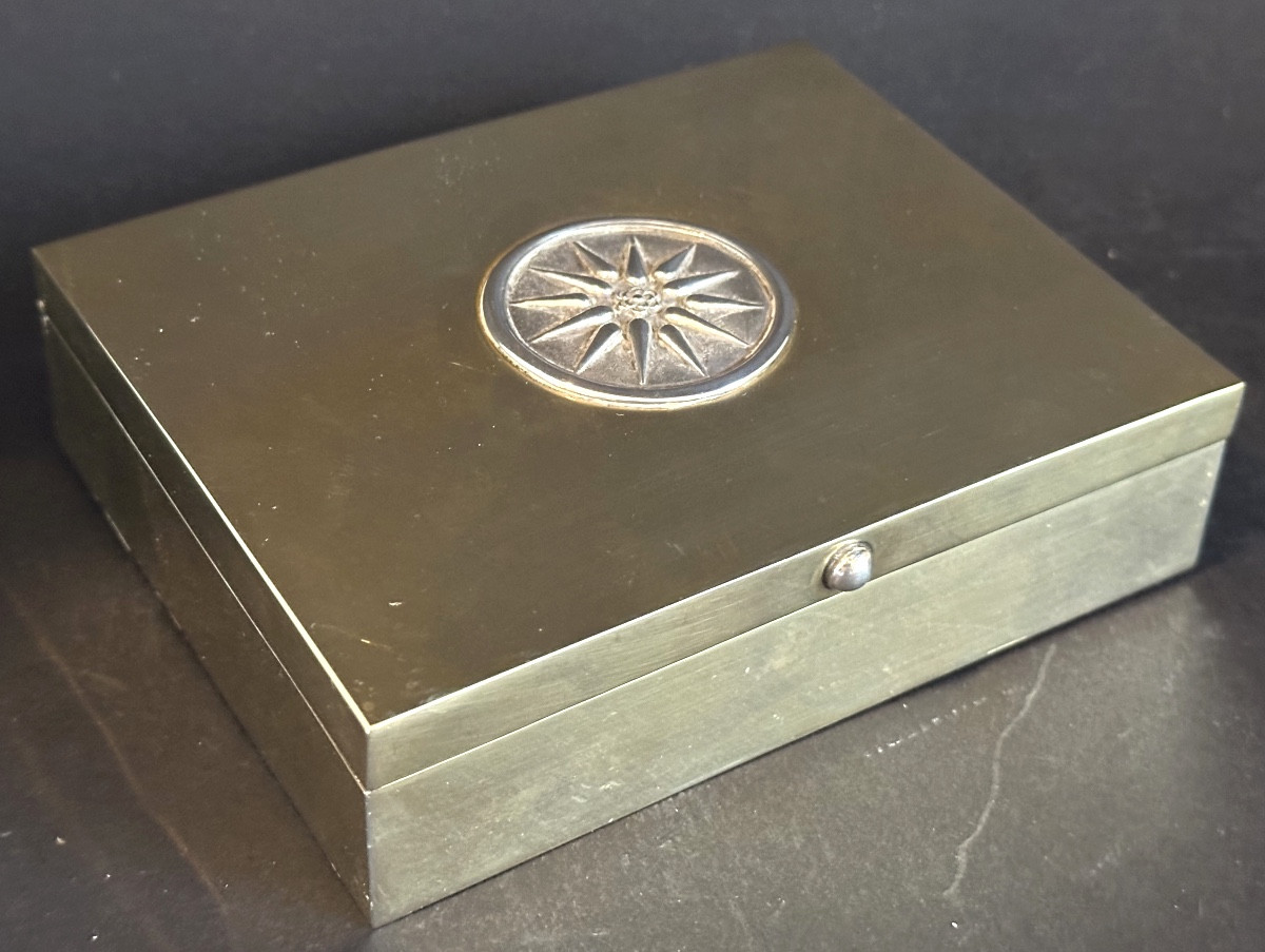 Grèce Macédoine Boîte en argent et laiton Coffret offert par Ministre 1994 en très bon état -photo-3