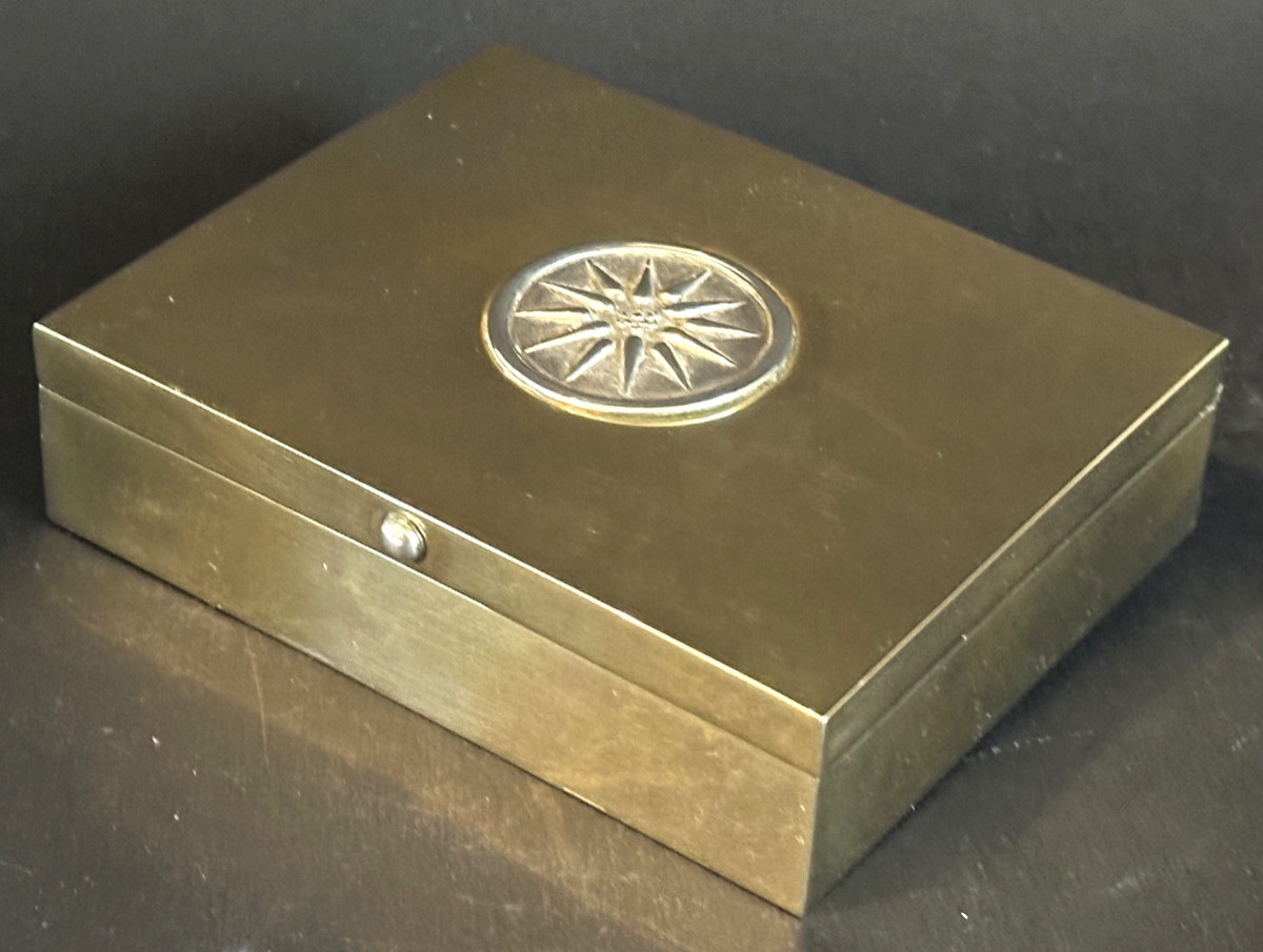 Grèce Macédoine Boîte en argent et laiton Coffret offert par Ministre 1994 en très bon état 
