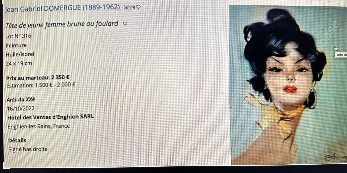 Jean Gabriel Domergue 1889-1962 Oil Young Woman Manita Signed Appraised -photo-5