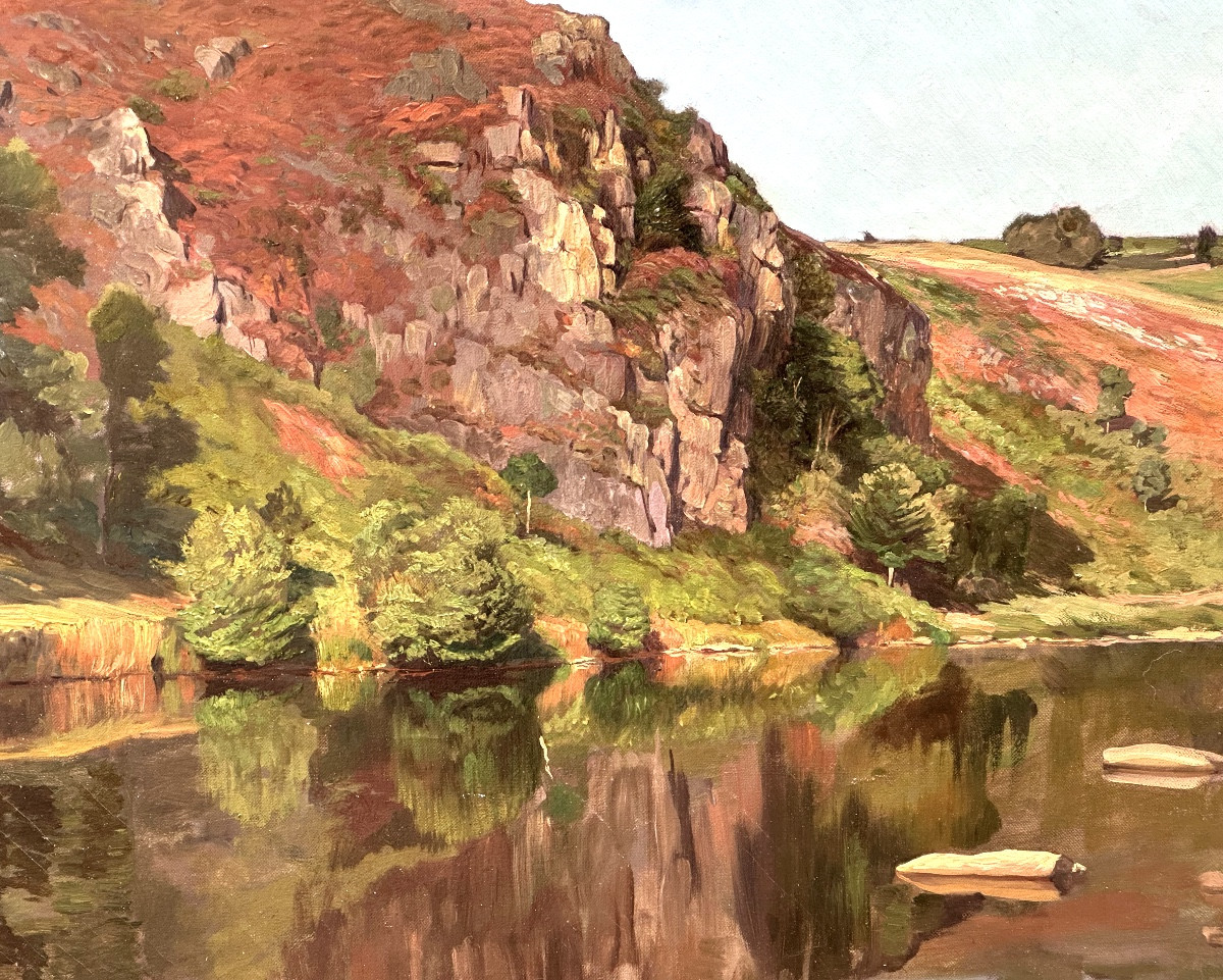 Ernest HAREUX 1847-1909 Grande huile Rivière en Dauphiné En très bon état -photo-1