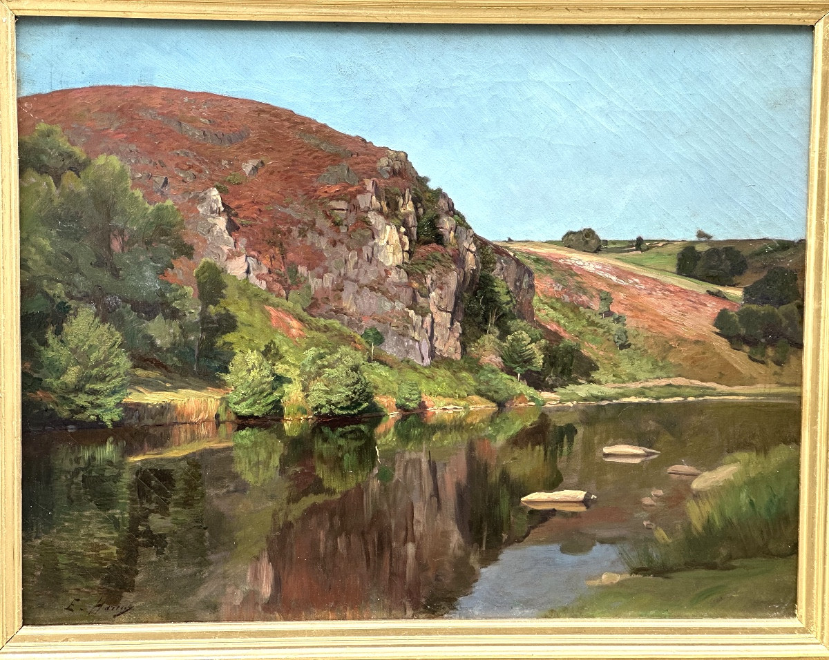 Ernest HAREUX 1847-1909 Grande huile Rivière en Dauphiné En très bon état 