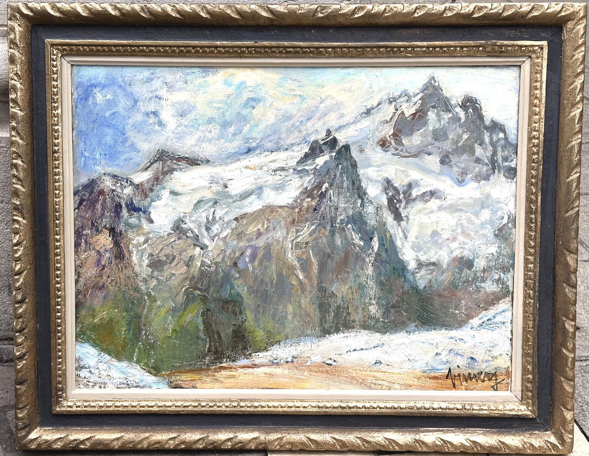 Jean Vinay 1907-1978 Rare And Large Oil La Meije St Antoine l'Abbaye Museum Alps Mountains