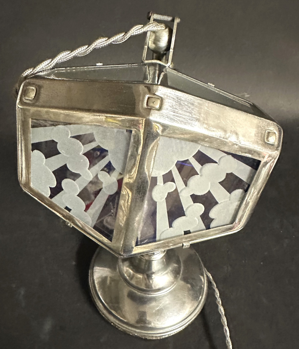 Lampe de bureau PIROUETT Art Deco 56cm orientable avec verres nuages 1930 en très bon état.-photo-2