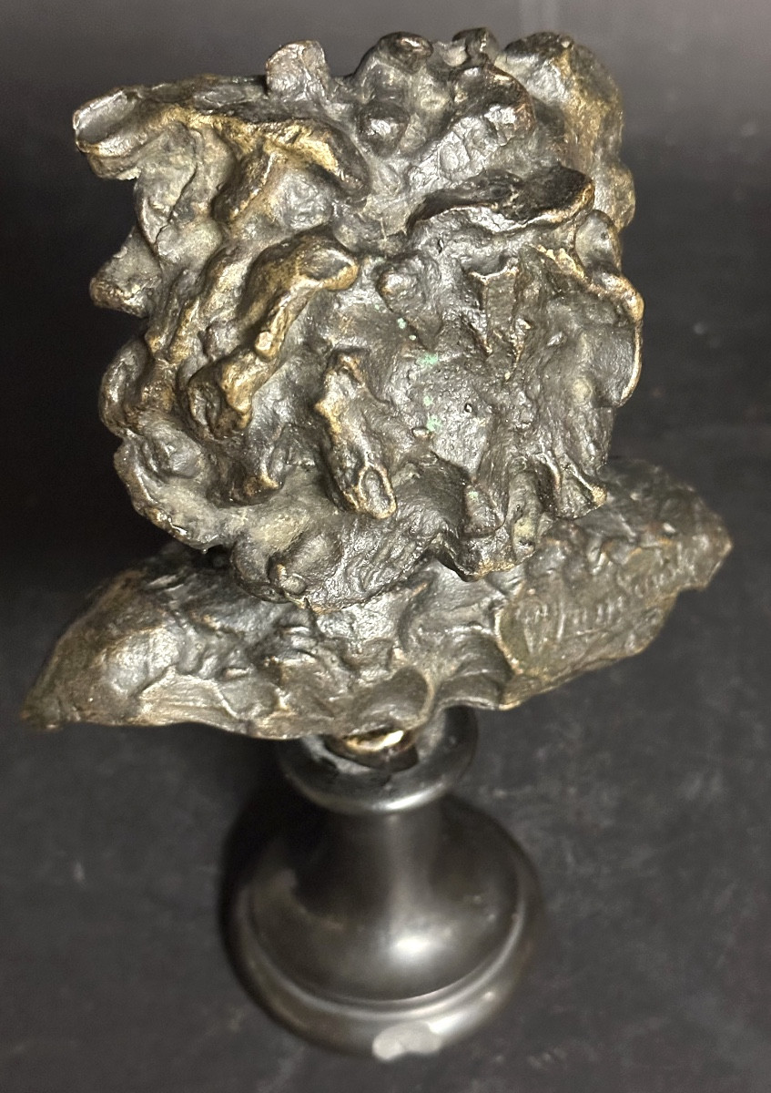 Paul Landowski 1875-1961 Rare Bronze Base Bust Of A Screaming Man Signed  -photo-4