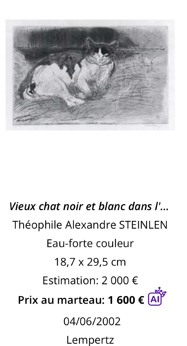 Alexandre STEINLEN 1859-1923 CHAT couché Lithographie signée-photo-7