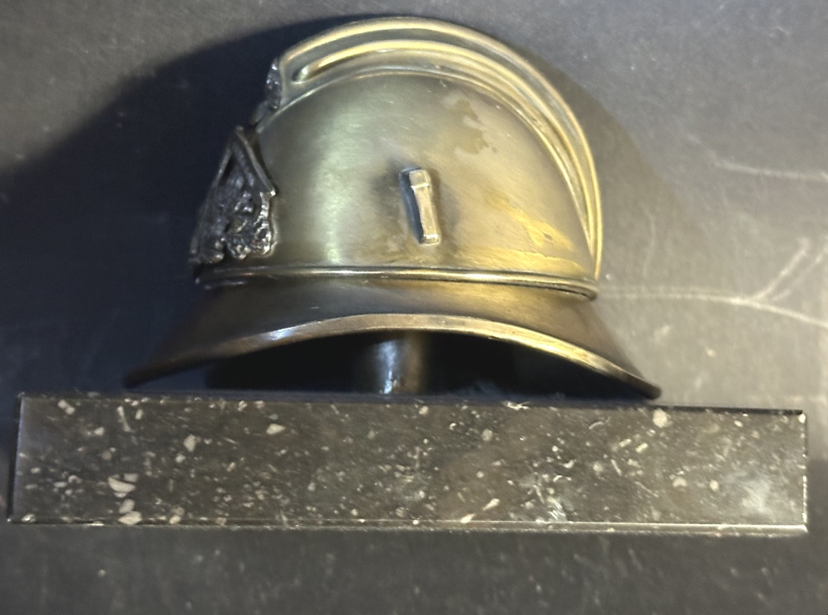 Casque de sapeur-pompier ancien Presse papiers bronze -photo-3
