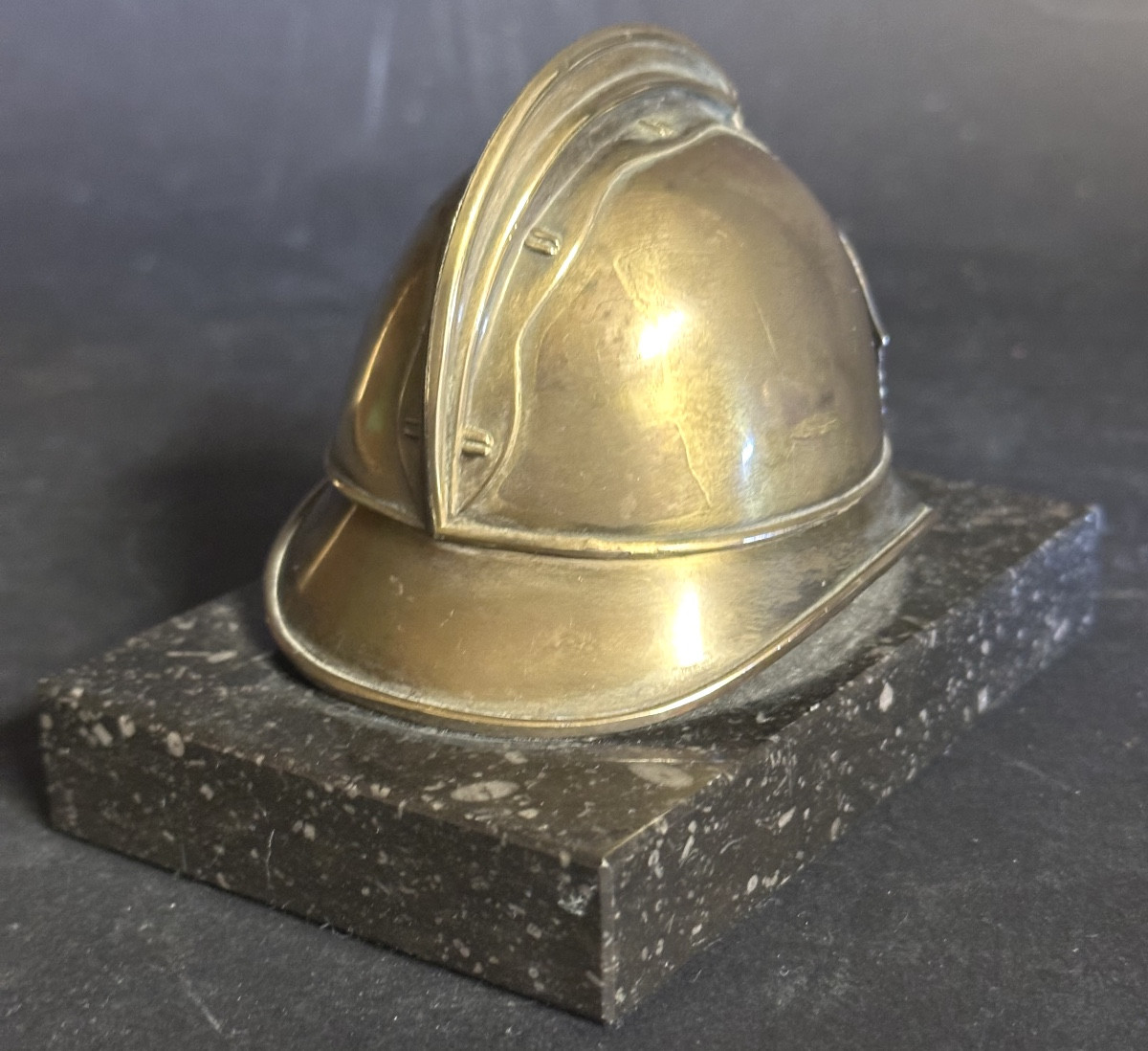 Casque de sapeur-pompier ancien Presse papiers bronze -photo-4
