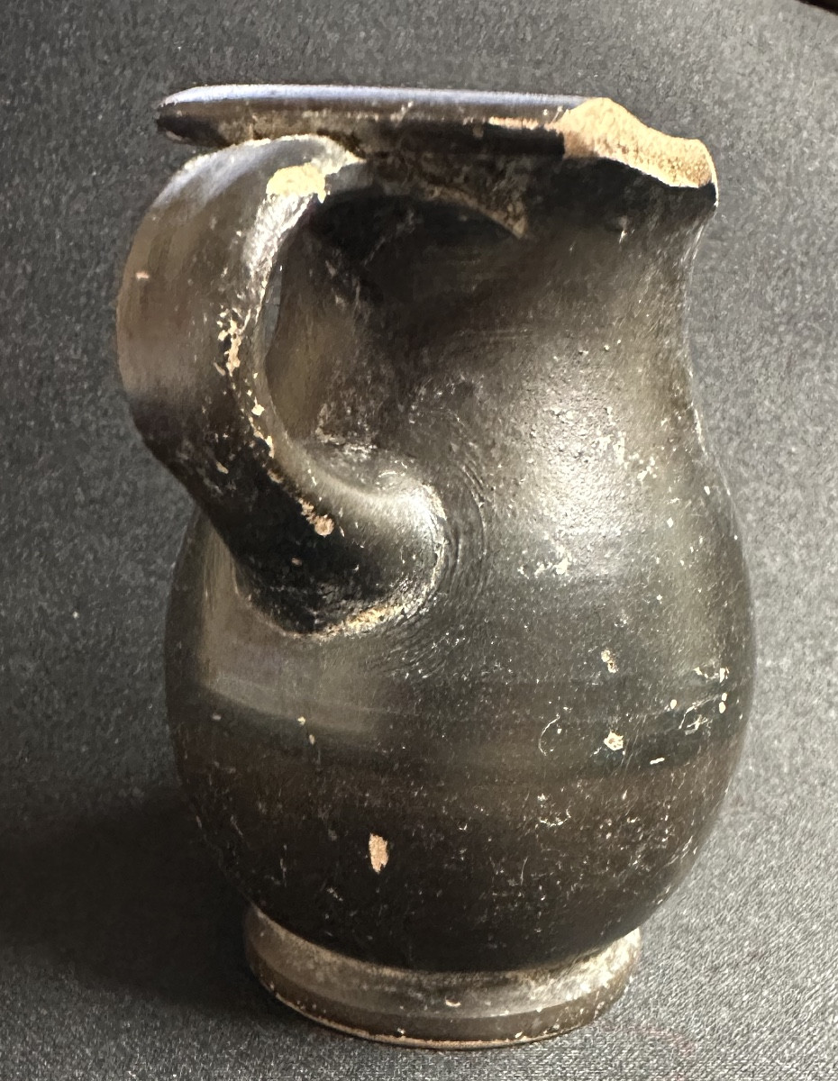 Archaeology Olpe With Black Varnish 3rd-2nd Century Bc Roman Italy Small Ointment Pitcher Archeo -photo-2