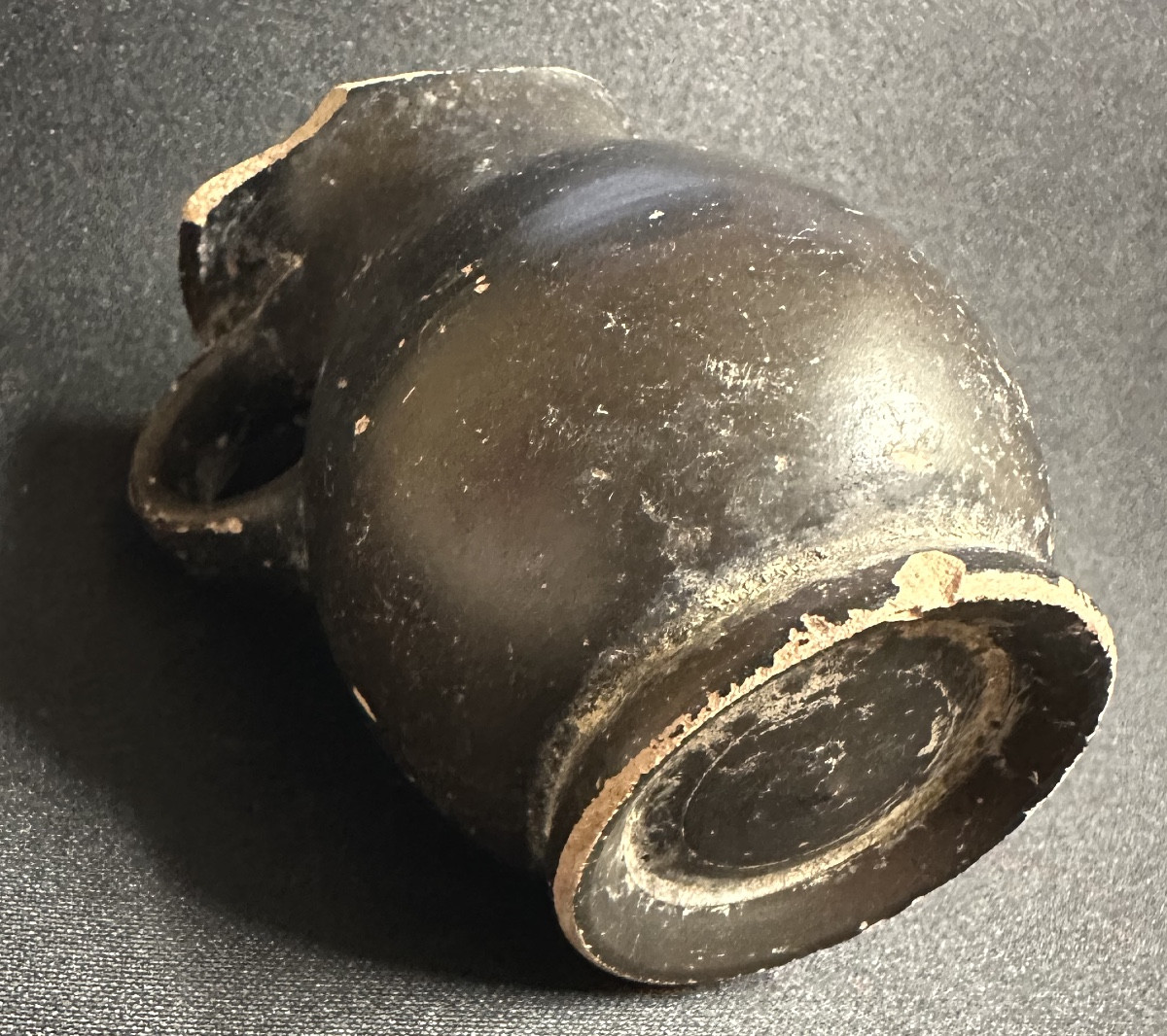 Archaeology Olpe With Black Varnish 3rd-2nd Century Bc Roman Italy Small Ointment Pitcher Archeo -photo-2