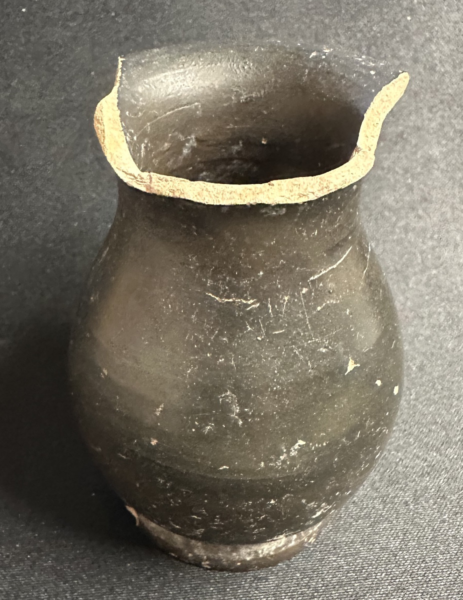 Archaeology Olpe With Black Varnish 3rd-2nd Century Bc Roman Italy Small Ointment Pitcher Archeo -photo-3