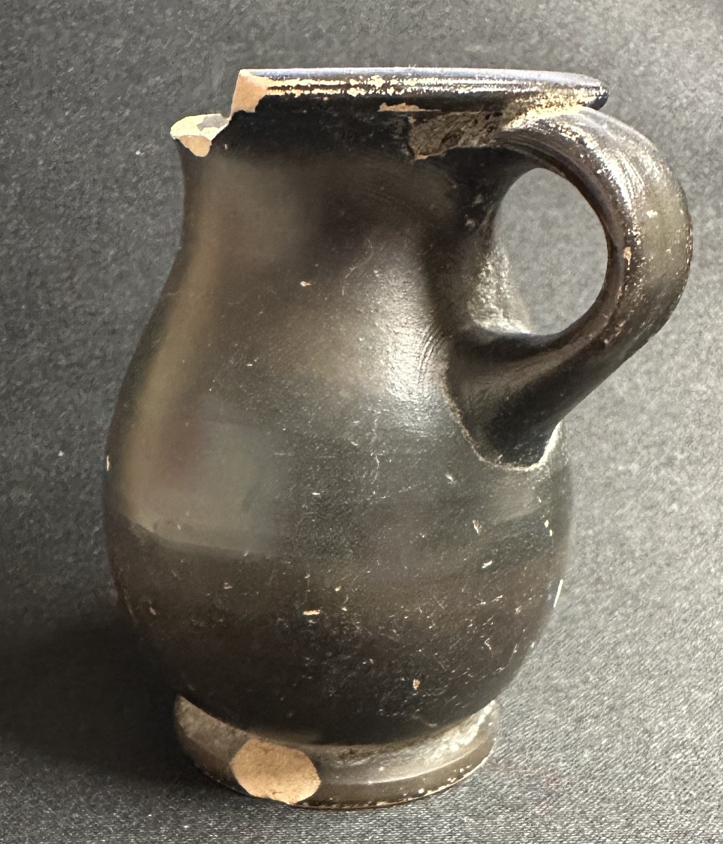 Archaeology Olpe With Black Varnish 3rd-2nd Century Bc Roman Italy Small Ointment Pitcher Archeo 