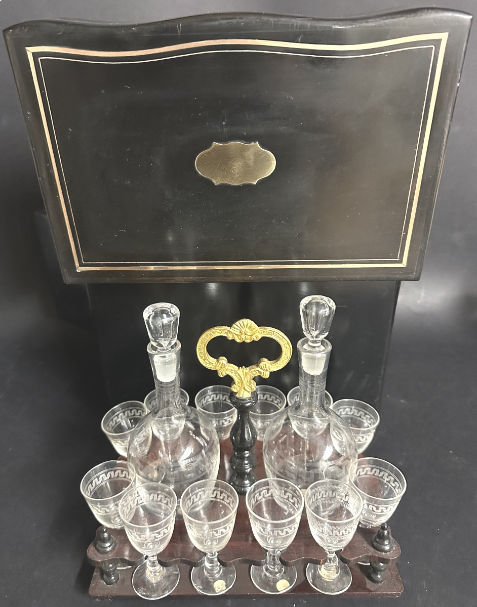 Cave à liqueur XIXe Baccarat signé complète avec clef et très bon état Napoléon III-photo-6