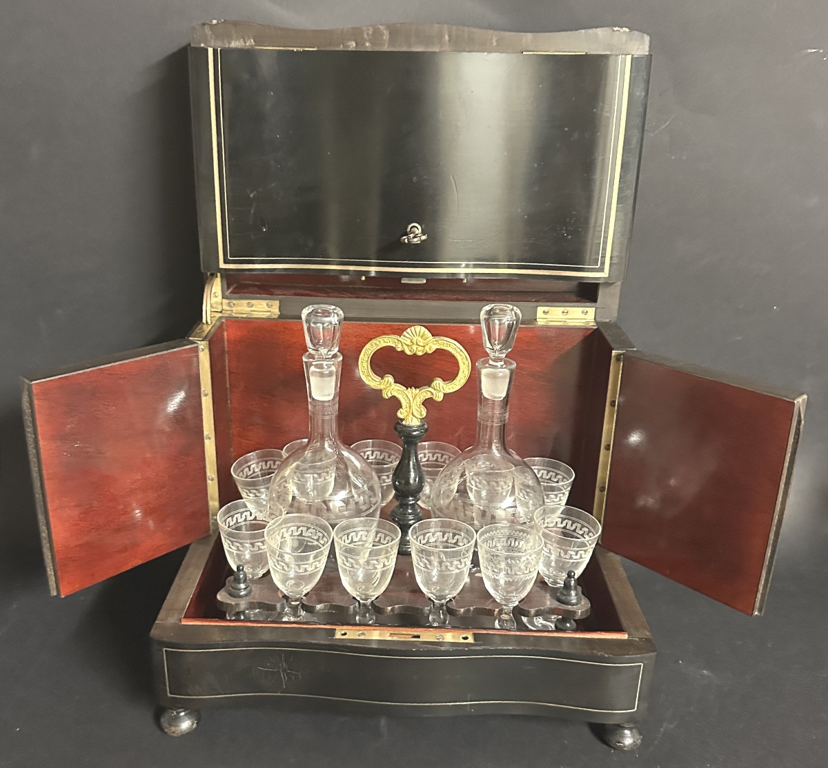 Cave à liqueur XIXe Baccarat signé complète avec clef et très bon état Napoléon III-photo-7