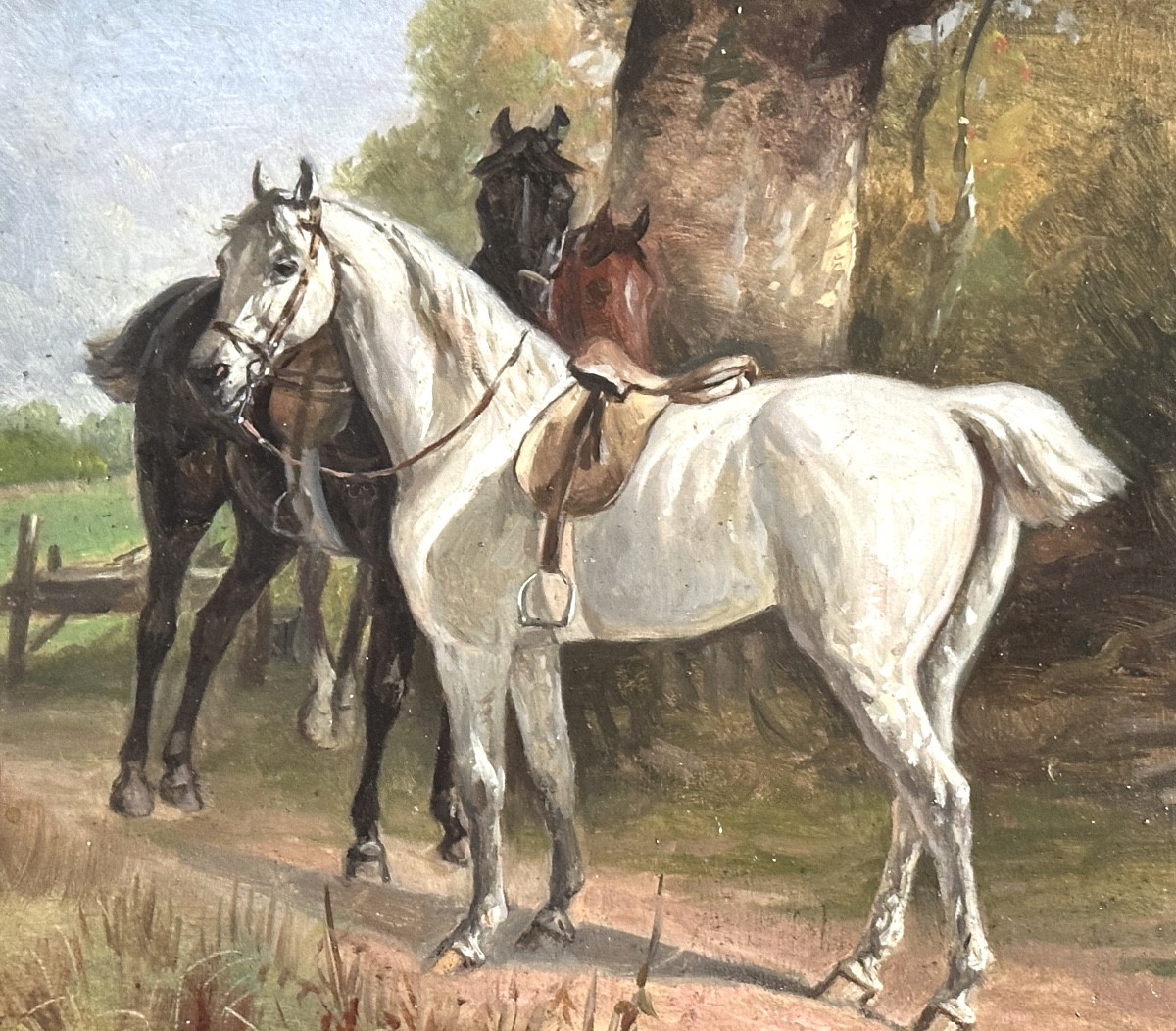 Adolf Baumann 1829-1865 Munich Germany Oil Horses Riding -photo-2