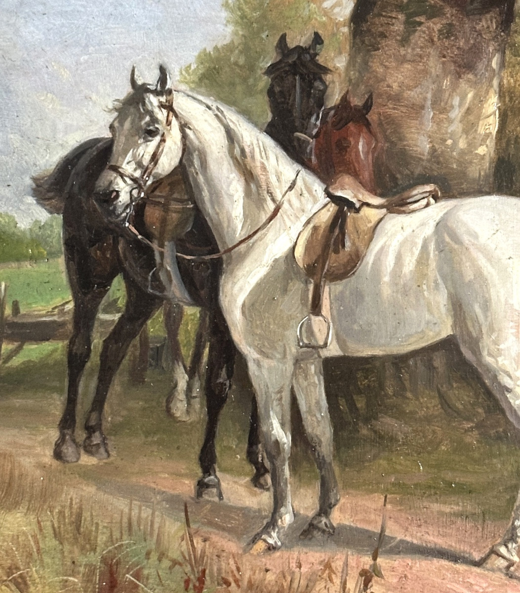 Adolf Baumann 1829-1865 Munich Germany Oil Horses Riding -photo-4