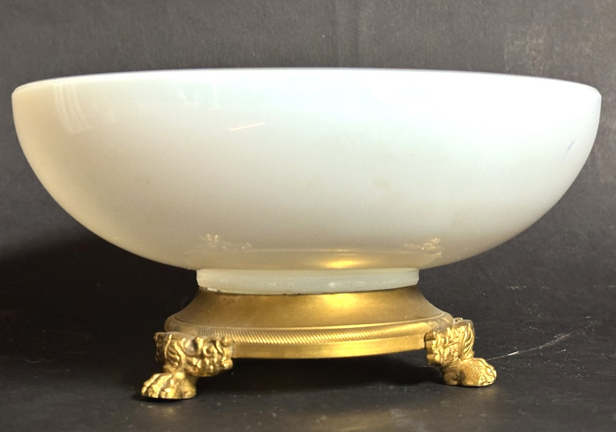 Coupe XIXe en opaline et bronze Charles X cristal d’opale 17,8cm