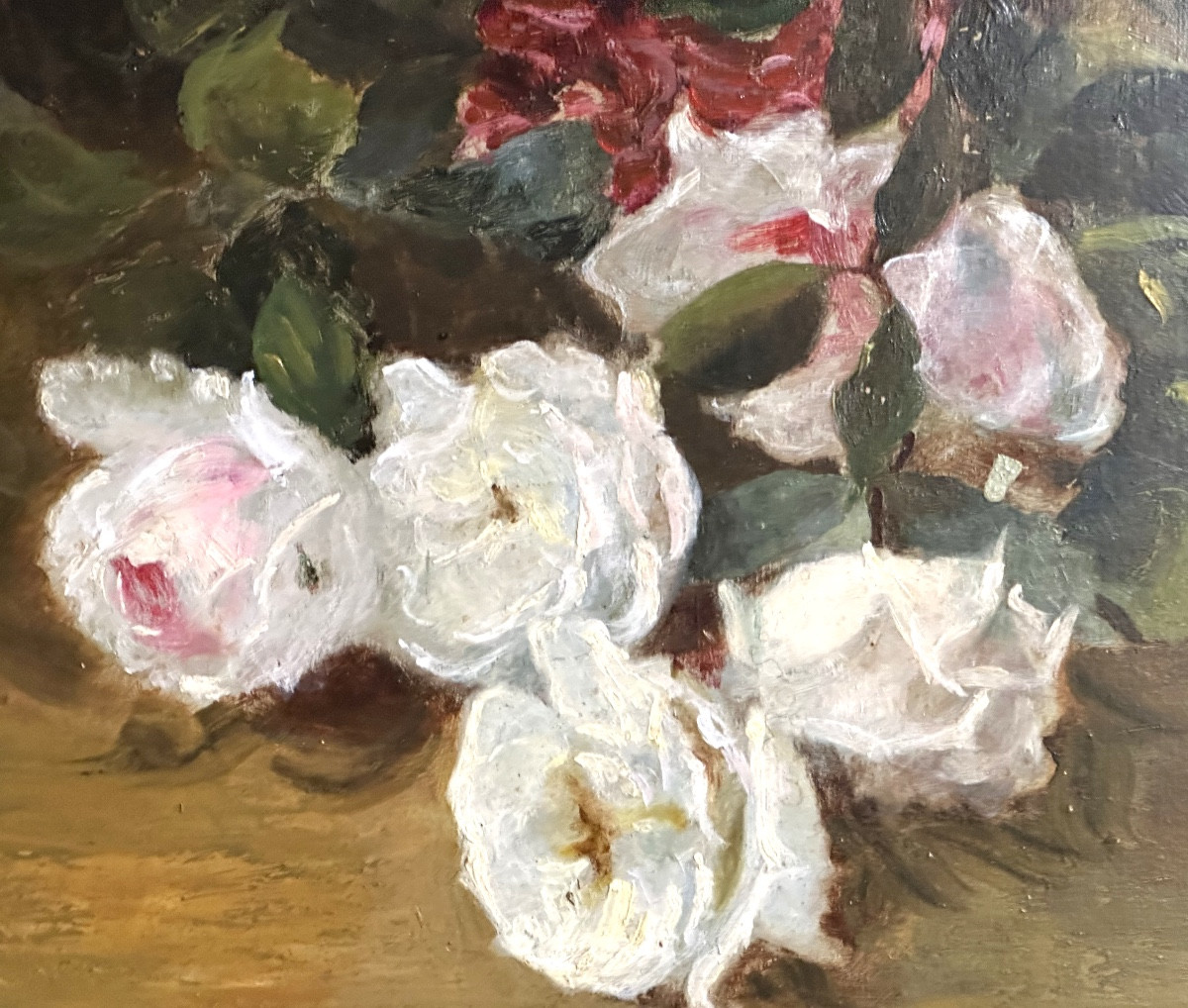Édouard CHARTON 1855-  huile Jeté de fleurs aux roses blanches et rouges -photo-2