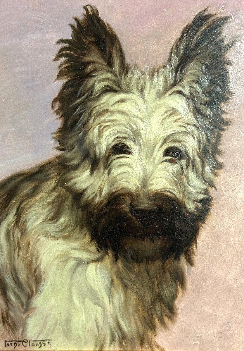 Fernand Clausse 1899-1967 Oil Terrier Skye Or Cairn /4-photo-2