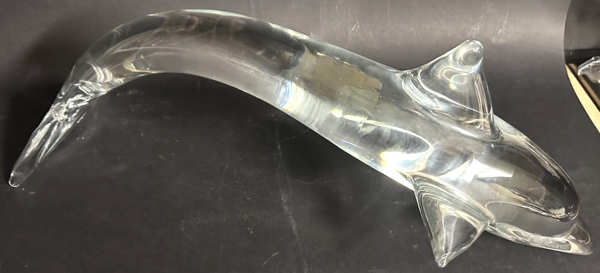 Daum Very Large Dolphin Sculpture 55cm In Signed Crystal-photo-4