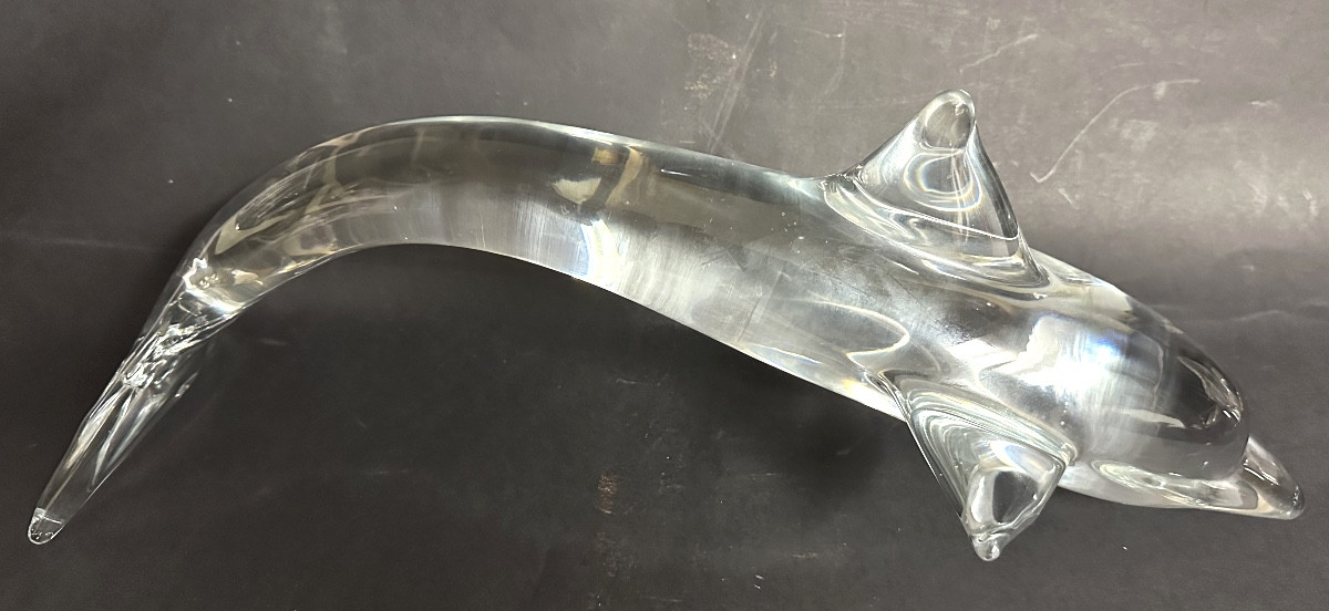 Daum Very Large Dolphin Sculpture 55cm In Signed Crystal