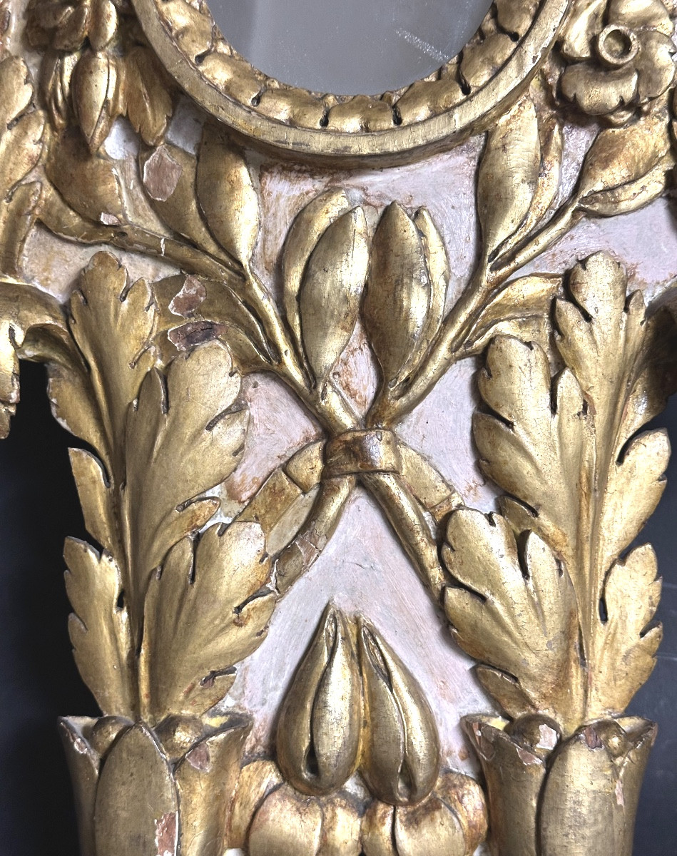Grand miroir XVIIIe en bois doré 55cm-photo-3