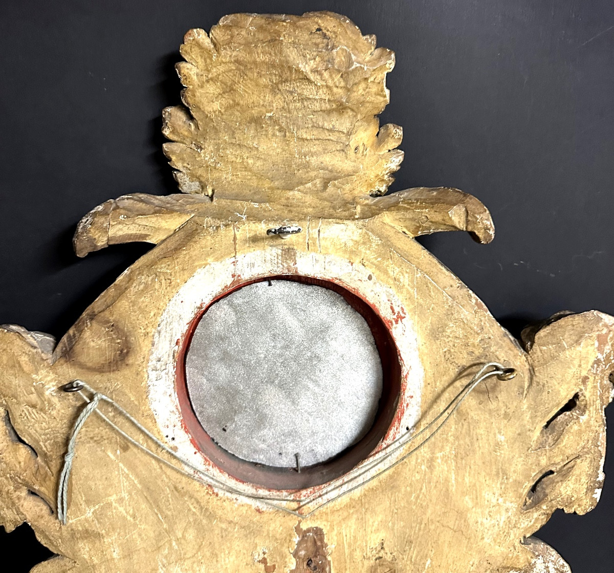 Grand miroir XVIIIe en bois doré 55cm-photo-3