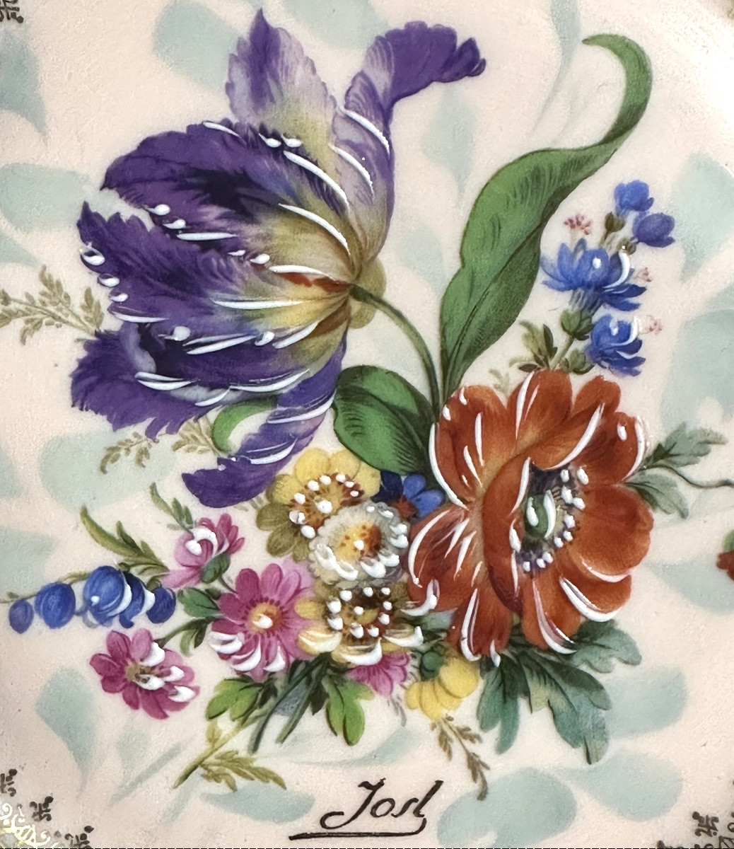 Paire d’assiettes porcelaine fine Décor floral signé Limoges vers 1950-photo-4