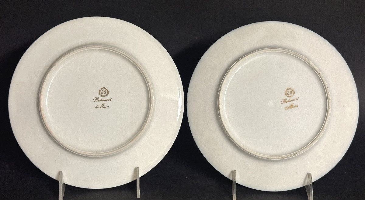 Paire d’assiettes porcelaine fine Décor floral signé Limoges vers 1950-photo-2