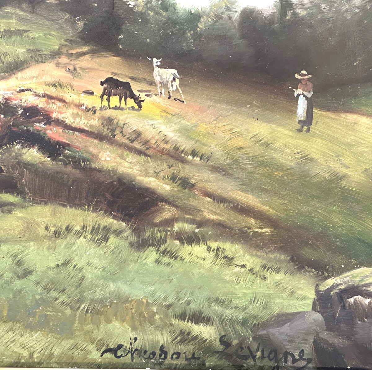 Théodore LEVIGNE 1848-1912 GRANDE huile Cervin et lac de montagne animé Alpes Suisse Lyon -photo-4