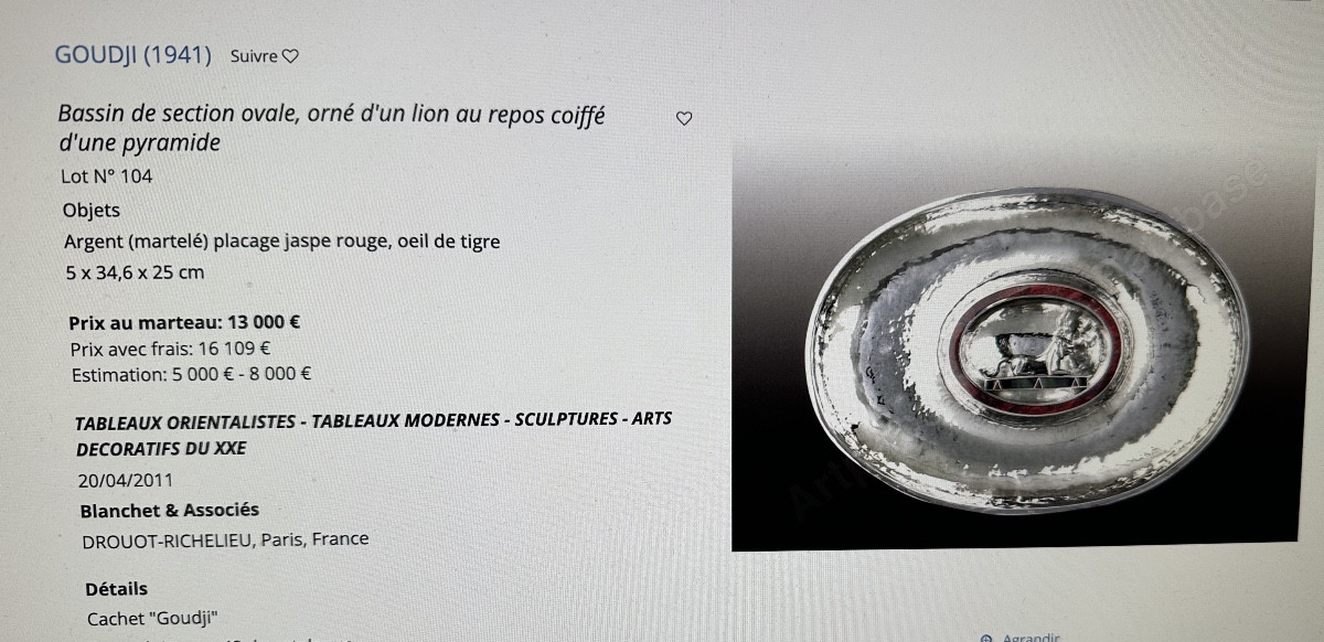GOUDJI 1941  Rare bracelet ouvert en argent vermeillé et lapis-lazuli signé /1-photo-8
