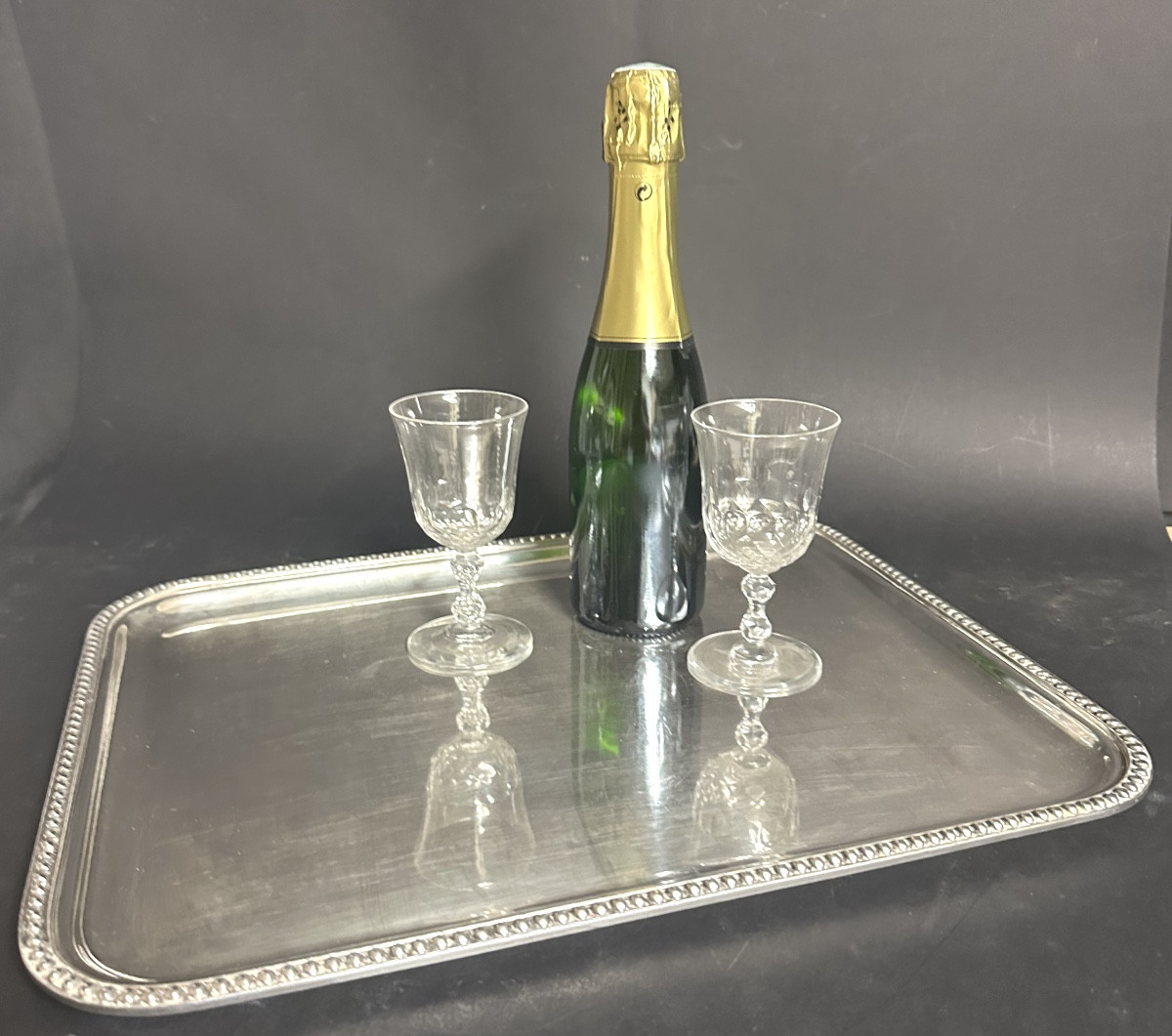 Plateau de service Art Deco en métal argenté orfèvre GM Art de la table-photo-2
