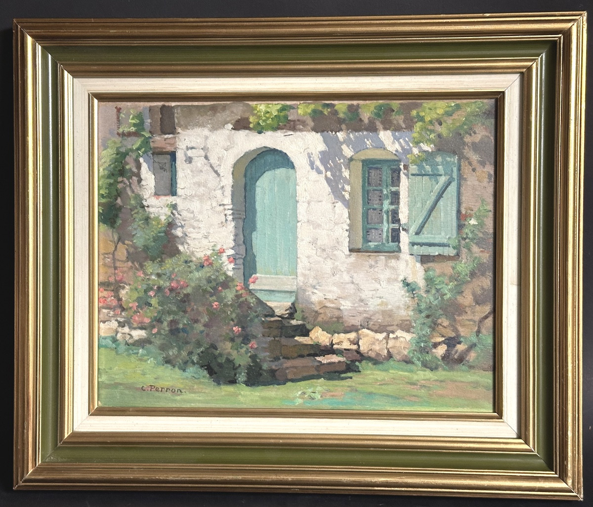 Charles PERRON 1893-1958 Nantes huile Jardin ensoleillé La Mauriniere Bretagne 