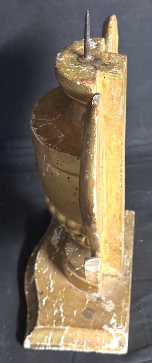 Pique cierge en bois doré fin 18e Forme amphore à anses  28,5cm -photo-3