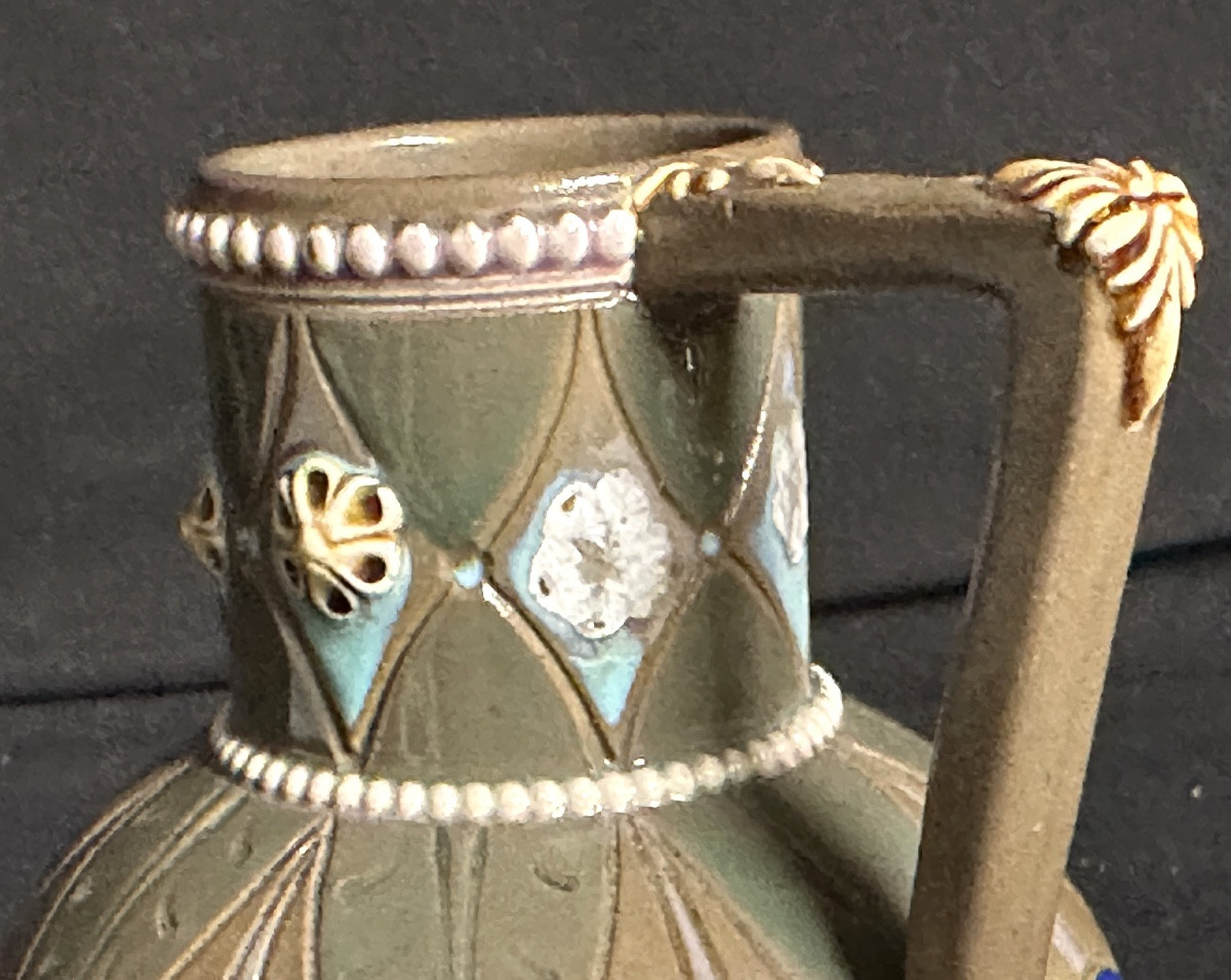 Sarreguemines Rare 19th Century Pitcher In Polychrome Enamelled Stoneware-photo-5