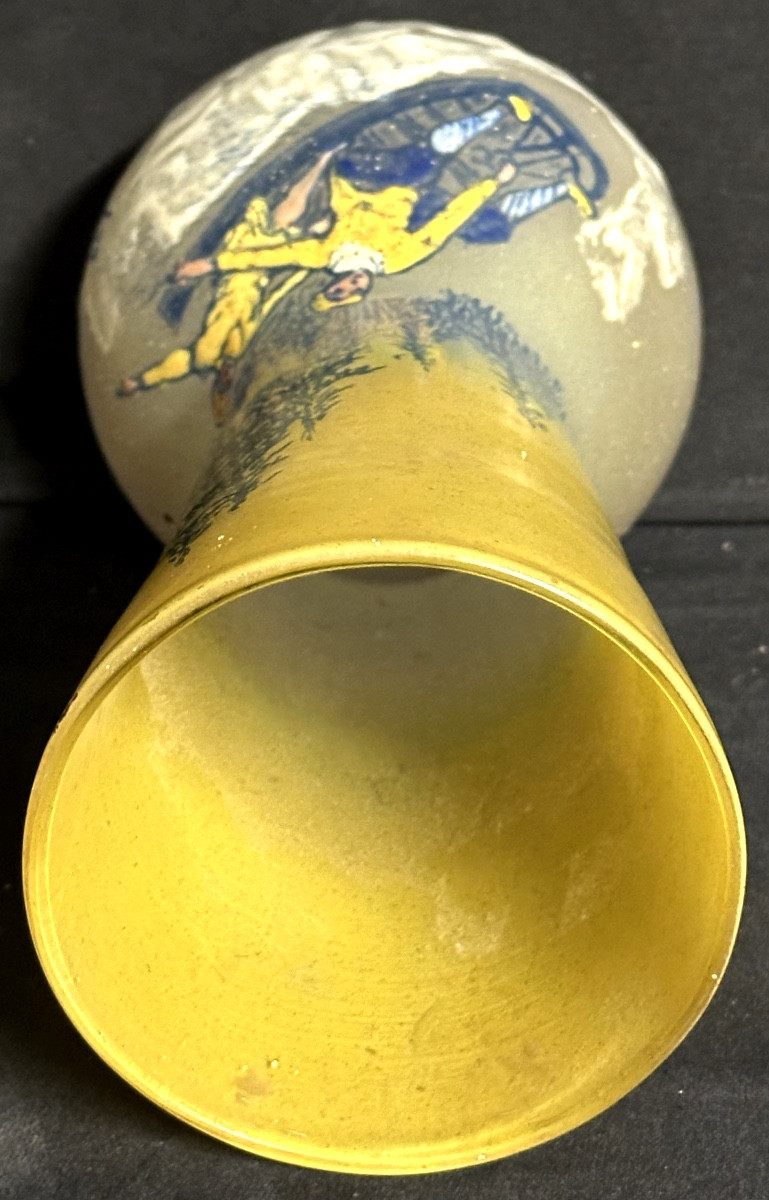 Rare Legras Bobsleigh Vase Signed In Enameled Glass Snow Sled Mountain Alps /1-photo-4