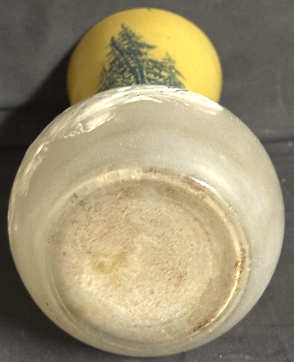 Rare Legras Bobsleigh Vase Signed In Enameled Glass Snow Sled Mountain Alps /1-photo-1
