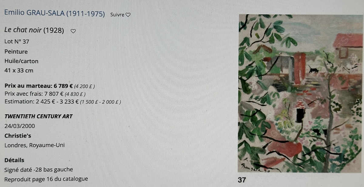 émile Grau Sala 1911-1975 Large Gouache And Ink Cat On An Armchair 1958 -photo-3