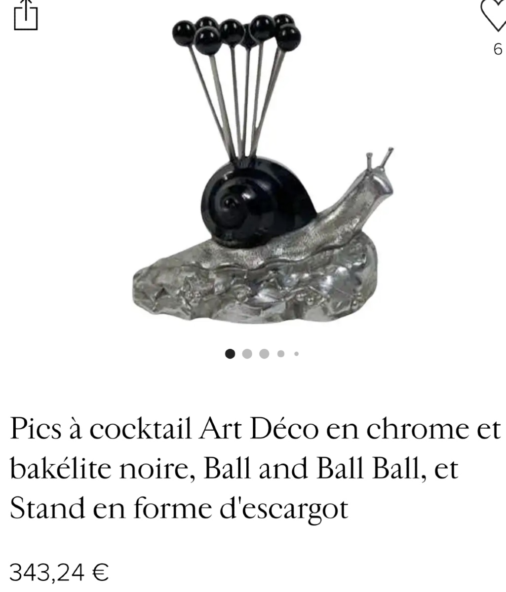 Signed Art Deco Snail Set In Very Good Condition. Appetizer Picks. -photo-3
